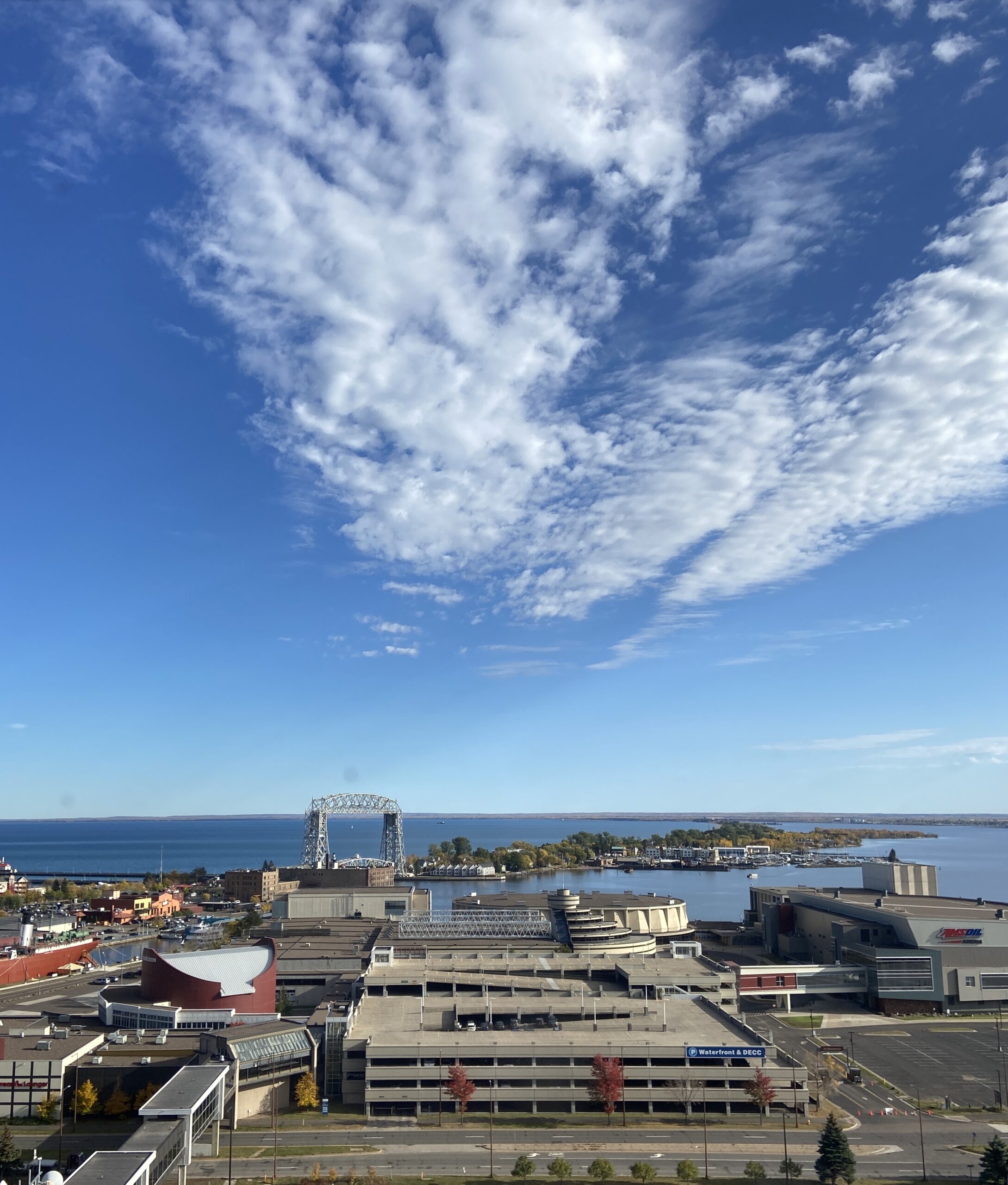 view from a building in duluth of the duluth lift bridge